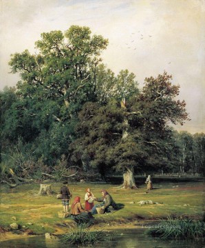 キノコを集める 1870 年の古典的な風景 イワン・イワノビッチの木 Oil Paintings